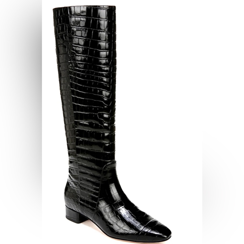 Veronica Beard Cecile Black Croc Knee Boots 6